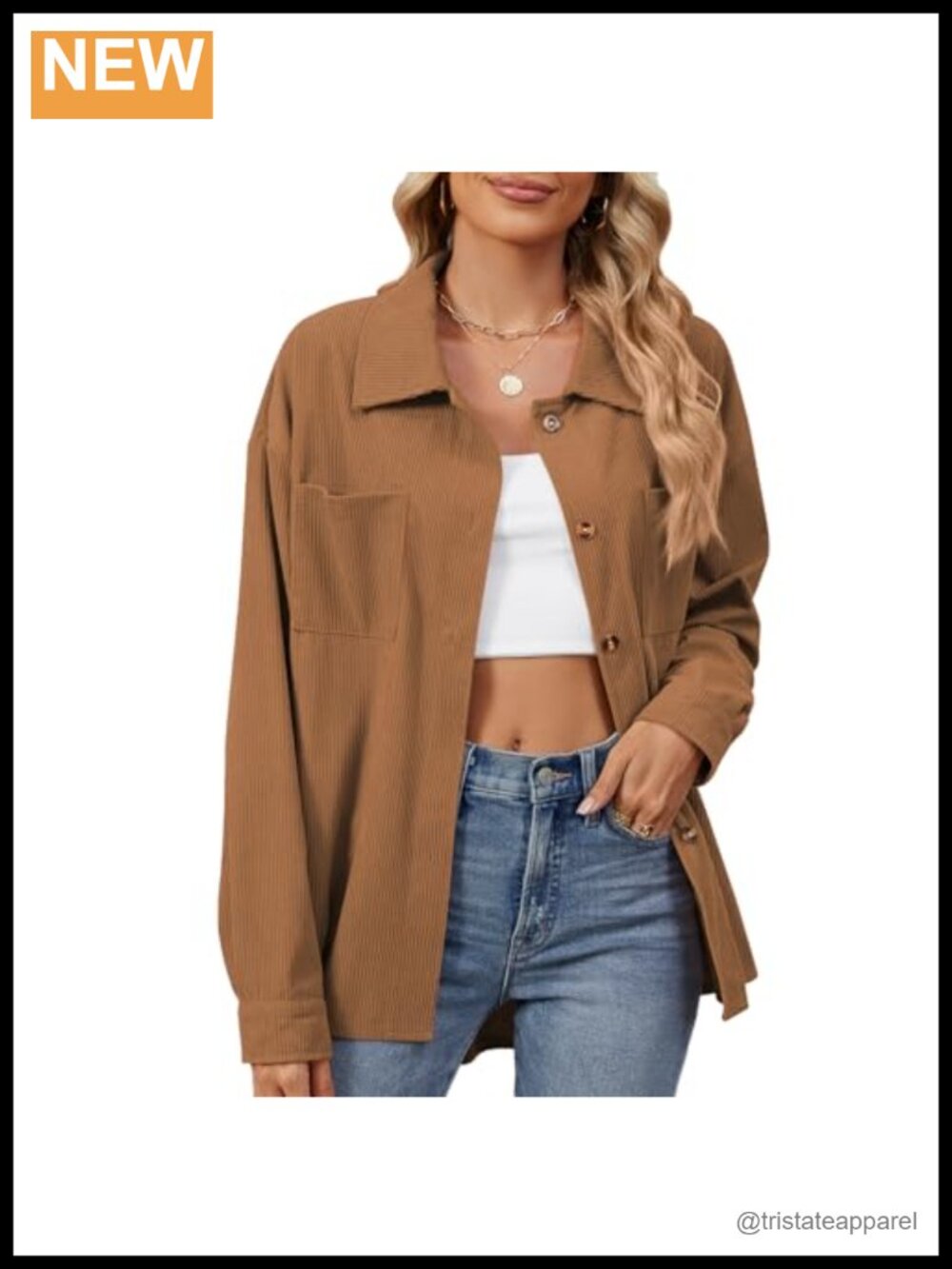 Oversized Corduroy Button Down Shacket with Pockets